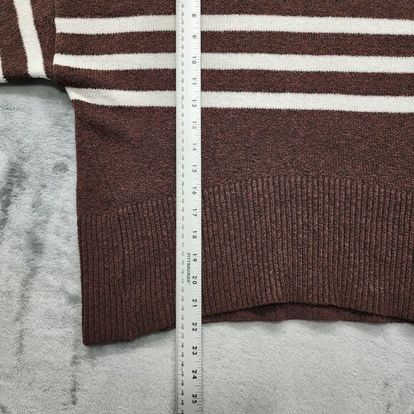 A New Day Sweater Womens L Brown White Striped Mock Neck Pullover Casual Preppy - Picture 9 of 10